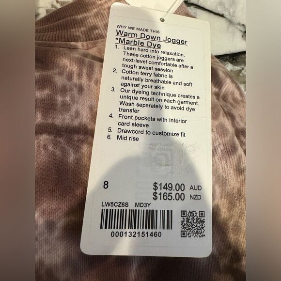 NWT New LULULEMON Warm Down Jogger Sweatpants Marble Tie Dye French Press MD3Y 8 - Picture 5 of 6